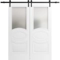 Modern Double Barn Door / Mela 7012 / 13FT Rail Track Set / Solid Panel Interior Doors-36" x 80" Painted White