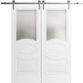 Modern Double Barn Door / Mela 7012 / 13FT Rail Track Set / Solid Panel Interior Doors-36" x 80" Painted White