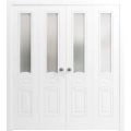 Sliding Closet Double Bi-fold Doors | Mela 7012 White Silk with Frosted Glass | Sturdy Tracks Moldings Trims Hardware Set | Wood Solid Bedroom Wardrobe Doors  Painted White