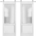Sturdy Double Barn Door with | Lucia 22 Matte Black with Frosted Glass | Silver 13FT Rail Hangers Heavy Set | Solid Panel Interior Doors White