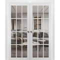Sliding French Double Pocket Doors | Felicia 3355 Matte Black with Clear Glass | Kit Trims Rail Hardware | Solid Wood Interior Bedroom Sturdy Doors-56" x 96" (2* 28x96) White