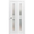 Sliding Closet Bi-fold Doors | Mela 7222 White Silk with Frosted Glass | Sturdy Tracks Moldings Trims Hardware Set | Wood Solid Bedroom Wardrobe Doors  White