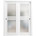 Sliding Closet Opaque Glass 4 Lites Bypass Doors 36 x 80 inches / Mela 7222 White Silk / Rails Hardware Set / Wood Solid Bedroom Wardrobe Doors  White