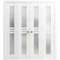 Sliding Closet Double Bi-fold Doors | Mela 7222 White Silk with Frosted Glass | Sturdy Tracks Moldings Trims Hardware Set | Wood Solid Bedroom Wardrobe Doors  White
