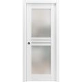 Sliding Pocket Door 18 x 84 inches with Opaque Glass 4 Lites / Mela 7222 White Silk / Kit Rail Hardware / MDF Interior Bedroom Modern Doors White