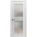 Solid French Door Opaque Glass 4 Lites / Mela 7222 White Silk / Single Regular Panel Frame Handle / Bathroom Bedroom Modern Doors -18" x 80" White
