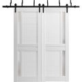 Sliding Closet Barn Bypass Doors with Frosted Glass | Veregio 7288 Light Grey Oak | Sturdy 6.6ft Rails Hardware Set | Wood Solid Bedroom Wardrobe Doors -56" x 96" (2* 28x96) White