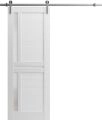 Sturdy Barn Door Frosted Glass | Veregio 7288 Light Grey Oak | 6.6FT Rail Hangers Heavy Hardware Set | Solid Panel Interior Doors-42" x 80" White