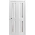 Sliding Closet Bi-fold Doors | Veregio 7288 Antracite with Frosted Glass | Sturdy Tracks Moldings Trims Hardware Set | Wood Solid Bedroom Wardrobe Doors  White