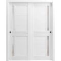 Sliding Closet Bypass Doors | Veregio 7288 White Silk with Frosted Glass | Sturdy Rails Moldings Trims Hardware Set | Wood Solid Bedroom Wardrobe Doors  White