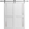 Sturdy Double Barn Door with Frosted Glass | Veregio 7288 Matte Grey | 13FT Rail Hangers Heavy Set | Solid Panel Interior Doors-60" x 80" (2* 30x80) White