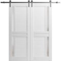 Sturdy Double Barn Door | Veregio 7588 Cognac Oak with Black Glass | Silver 13FT Rail Hangers Heavy Set | Solid Panel Interior Doors White