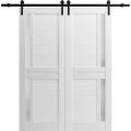 Sturdy Double Barn Door | Veregio 7288 Matte Grey with Frosted Glass | 13FT Rail Hangers Heavy Set | Solid Panel Interior Doors White