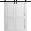 Sturdy Double Barn Door with Frosted Glass | Veregio 7288 Antracite | 13FT Rail Hangers Heavy Set | Solid Panel Interior Doors-48" x 80" (2* 24x80) White
