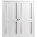 Sliding Closet Double Bi-fold Doors | Veregio 7288 White Silk with Frosted Glass | Sturdy Tracks Moldings Trims Hardware Set | Wood Solid Bedroom Wardrobe Doors  White