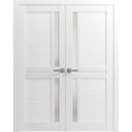 Interior Solid French Double Doors | Veregio 7288 Light Grey Oak with Frosted Glass | Wood Solid Panel Frame Trims | Closet Bedroom Sturdy Doors  White