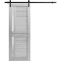 Sturdy Barn Door | Veregio 7288 White Silk with Frosted Glass | 6.6FT Rail Hangers Heavy Hardware Set | Solid Panel Interior Doors Light Grey Oak
