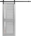 Sturdy Barn Door Frosted Glass | Veregio 7288 White Silk | 6.6FT Rail Hangers Heavy Hardware Set | Solid Panel Interior Doors-24" x 96" Light Grey Oak