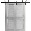 Sliding Closet Barn Bypass Doors with Frosted Glass | Veregio 7288 Light Grey Oak | Sturdy 6.6ft Rails Hardware Set | Wood Solid Bedroom Wardrobe Doors -56" x 96" (2* 28x96) Light Grey Oak