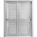 Sliding Closet Bypass Doors | Veregio 7288 White Silk with Frosted Glass | Sturdy Rails Moldings Trims Hardware Set | Wood Solid Bedroom Wardrobe Doors  Light Grey Oak