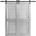Sturdy Double Barn Door with Frosted Glass | Veregio 7288 Antracite | 13FT Rail Hangers Heavy Set | Solid Panel Interior Doors-48" x 80" (2* 24x80) Light Grey Oak