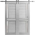 Sturdy Double Barn Door with Frosted Glass | Veregio 7588 Cognac Oak | 13FT Rail Hangers Heavy Set | Solid Panel Interior Doors-60" x 84" (2* 30x84) Light Grey Oak