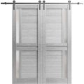 Sturdy Double Barn Door with Frosted Glass | Veregio 7588 Cognac Oak | 13FT Rail Hangers Heavy Set | Solid Panel Interior Doors-72" x 80" (2* 36x80) White