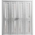 Sliding Closet Double Bi-fold Doors | Veregio 7288 White Silk with Frosted Glass | Sturdy Tracks Moldings Trims Hardware Set | Wood Solid Bedroom Wardrobe Doors  Light Grey Oak