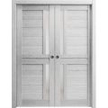 Sliding French Double Pocket Doors with Frosted Glass | Veregio 7288 Matte Grey | Kit Trims Rail Hardware | Solid Wood Interior Bedroom Sturdy Doors-36" x 96" (2* 18x96) Light Grey Oak