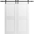Modern Double Barn Door / Mela 7444 / 13FT Rail Track Set / Solid Panel Interior Doors-36" x 96" White