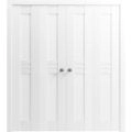 Sliding Closet Double Bi-fold Doors | Mela 7444 White Silk | Sturdy Tracks Moldings Trims Hardware Set | Wood Solid Bedroom Wardrobe Doors  White
