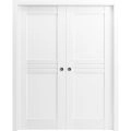 Sliding French Double Pocket Doors 36 x 96 inches / Mela 7444 White Silk / Kit Rail Hardware / MDF Interior Bedroom Modern Doors White