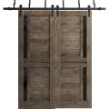 Sliding Closet Barn Bypass Doors with Frosted Glass | Veregio 7288 Light Grey Oak | Sturdy 6.6ft Rails Hardware Set | Wood Solid Bedroom Wardrobe Doors -56" x 96" (2* 28x96) Cognac Oak