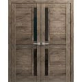 Interior Solid French Double Doors | Veregio 7288 Light Grey Oak with Frosted Glass | Wood Solid Panel Frame Trims | Closet Bedroom Sturdy Doors  Cognac Oak