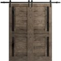 Sturdy Double Barn Door with Frosted Glass | Veregio 7288 Matte Grey | 13FT Rail Hangers Heavy Set | Solid Panel Interior Doors-36" x 84" (2* 18x84) White