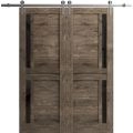 Sturdy Double Barn Door | Veregio 7588 Cognac Oak with Black Glass | Silver 13FT Rail Hangers Heavy Set | Solid Panel Interior Doors Cognac Oak