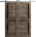 Sturdy Double Barn Door with Frosted Glass | Veregio 7588 Cognac Oak | 13FT Rail Hangers Heavy Set | Solid Panel Interior Doors-36" x 96" (2* 18x96) Cognac Oak