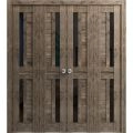 Sliding Closet Double Bi-fold Doors | Veregio 7288 White Silk with Frosted Glass | Sturdy Tracks Moldings Trims Hardware Set | Wood Solid Bedroom Wardrobe Doors  Cognac Oak