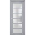 Interior Solid French Door Frosted Glass | Veregio 7602 White Silk | Single Regular Panel Frame Trims Handle | Bathroom Bedroom Sturdy Doors -18" x 84" Matte Grey