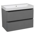 Modern Wall-Mounted Bathroom Vanity with Washbasin | Luxury White Matte Collection | Non-Toxic Fire-Resistant MDF Gray Matte
