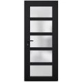 Front Exterior Prehung FiberGlass Door Frosted Glass / Manux 8002 White Silk / Office Commercial and Residential Doors Entrance Patio Garage-W30" x H80"-Right-hand Inswing Black