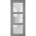 Front Exterior Prehung FiberGlass Door Frosted Glass / Manux 8552 Matte Black / Office Commercial and Residential Doors Entrance Patio Garage-W30" x H80"-Left-hand Inswing Gray Ash