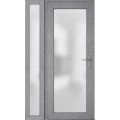 Front Exterior Prehung FiberGlass Door Frosted Glass / Manux 8102 Matte Black / Sidelight Exterior Window / Office Commercial and Residential Doors Entrance Patio Garage-W30+12" x H80"-Left-hand Inswing Gray Ash
