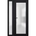 Front Exterior Prehung FiberGlass Door Frosted Glass / Manux 8102 Matte Black / Sidelight Exterior Window / Office Commercial and Residential Doors Entrance Patio Garage-W30+14" x H80"-Right-hand Inswing Black