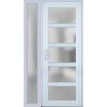 Front Exterior Prehung FiberGlass Door Frosted Glass / Manux 8002 Matte Black / Sidelight Exterior Window / Office Commercial and Residential Doors Entrance Patio Garage-W36+14" x H80"-Right-hand Inswing White