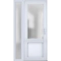 Front Exterior Prehung FiberGlass Door Frosted Glass / Manux 8422 Matte Black / Sidelight Exterior Window / Office Commercial and Residential Doors Entrance Patio Garage-W36+12" x H80"-Left-hand Inswing White