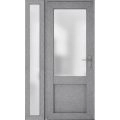 Front Exterior Prehung FiberGlass Door Frosted Glass / Manux 8422 Grey Ash / Sidelight Exterior Window / Office Commercial and Residential Doors Entrance Patio Garage-W36+16" x H80"-Left-hand Inswing Gray Ash