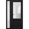 Front Exterior Prehung FiberGlass Door Frosted Glass / Manux 8422 White Silk / Sidelight Exterior Window /  Office Commercial and Residential Doors Entrance Patio Garage-W36+12" x H80"-Right-hand Inswing Black