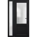 Front Exterior Prehung FiberGlass Door Frosted Glass / Manux 8422 Matte Black / Sidelight Exterior Window / Office Commercial and Residential Doors Entrance Patio Garage-W36+12" x H80"-Left-hand Inswing Black