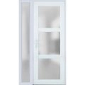 Front Exterior Prehung FiberGlass Door Frosted Glass / Manux 8552 White Silk / Sidelight Exterior Window / Office Commercial and Residential Doors Entrance Patio Garage-W36+16" x H80"-Right-hand Inswing White